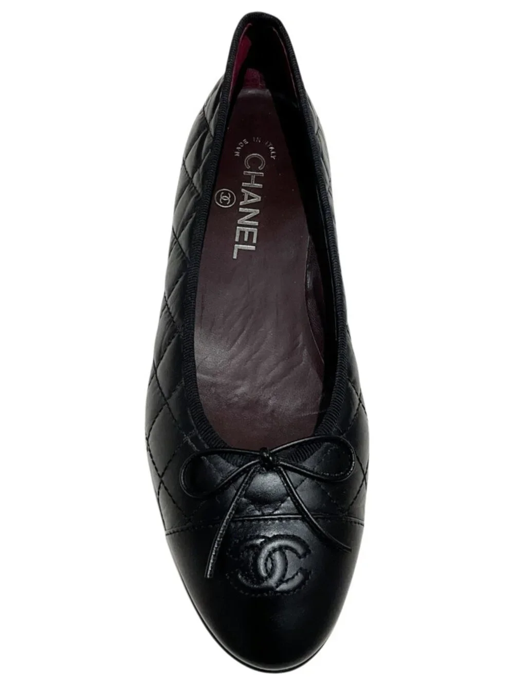 Chanel Black Aged Calfskin Ballet Flats